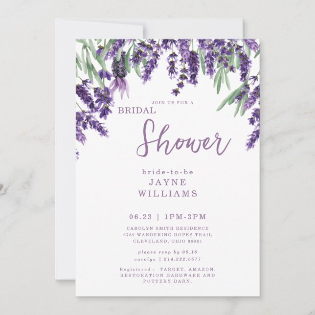 Vintage Lavender Bridal Shower Invitation (Front)