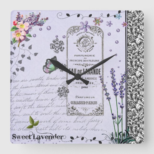 Vintage Lavender Collage clock (Front)