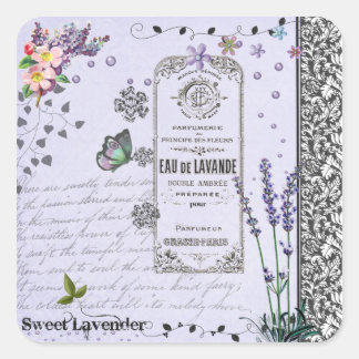 Vintage Lavender Collage Square Sticker