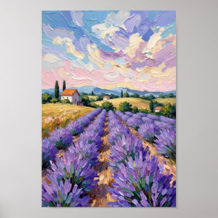 Vintage Lavender Field Impressionist Art Poster