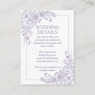 Vintage Lavender Floral Line Art Wedding Details Enclosure Card