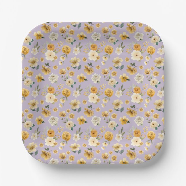 Vintage Lavender Floral Pattern Baby Shower Plate (Front)