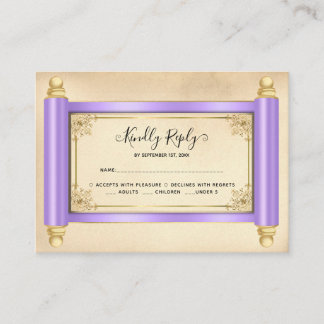 Vintage Lavender Gold Scroll Quinceañera RSVP Enclosure Card