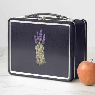Vintage Lavender Herb Floral Tin Metal Lunch Box