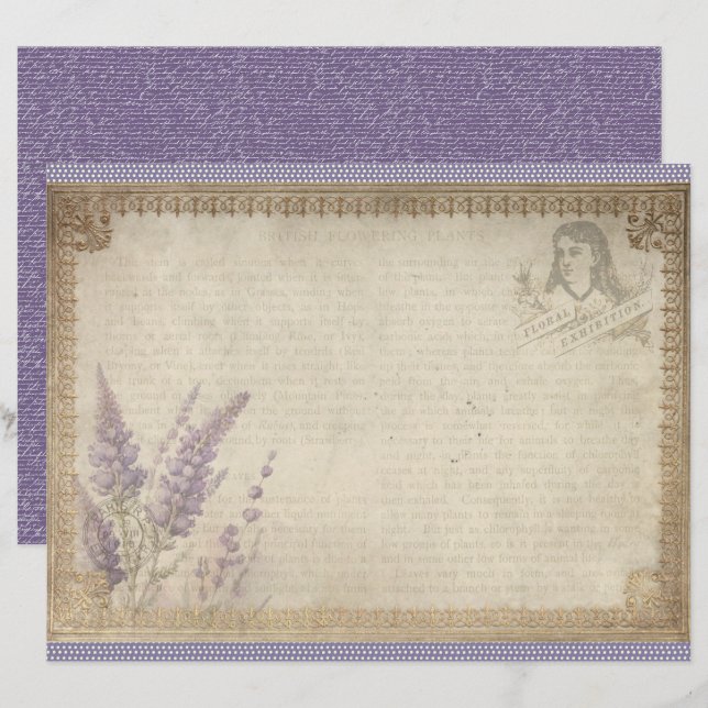 Vintage Lavender Journal Paper Sheet (Front/Back)