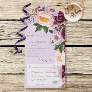 Vintage Lavender Maroon & Peach Peonies Dinner All In One Invitation