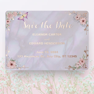 Vintage Lavender Peony Foil Save The Date Card