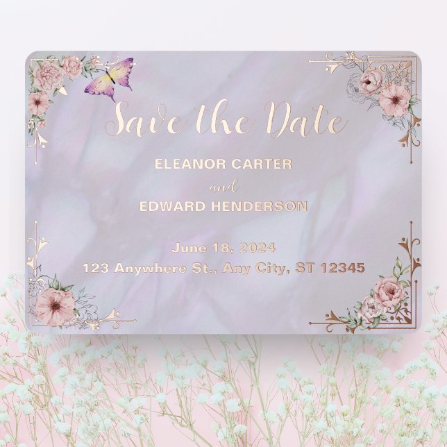 Vintage Lavender Peony Foil Save The Date Card (Creator Uploaded)