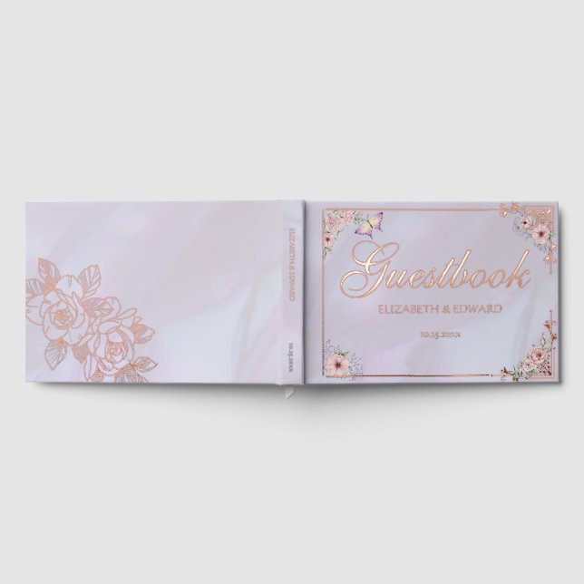 Vintage Lavender Peony Wedding Foil Guestbook (Full)