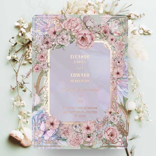 Vintage Lavender Peony Wedding Foil Invitation (Creator Uploaded)