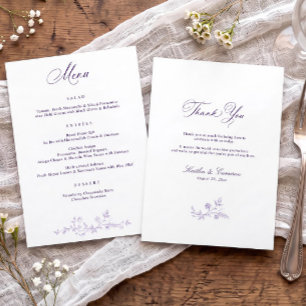 Vintage Lavender Purple Floral Victorian Wedding Menu
