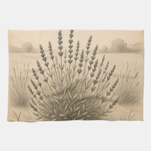Vintage Lavender Sketch Botanical Serenity Tea Towel