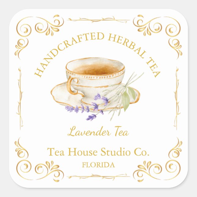 Vintage Lavender Tea Square Label (Front)