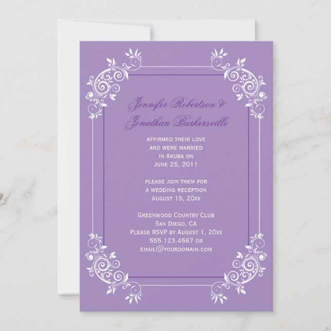 Vintage Lavender White Purple Swirls Post Wedding Invitation (Front)