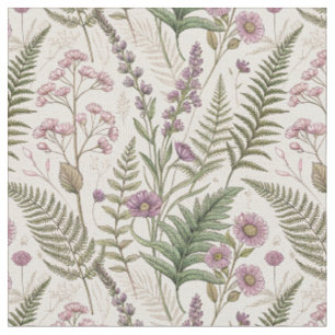 Vintage Lavender & Wildflower Cottagecore Pattern Fabric