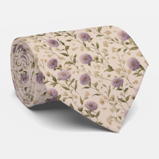 Vintage Lavender Wildflower Personalised Wedding Tie (Rolled)