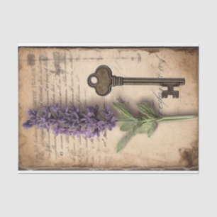 Vintage Lavender with Key on Old Paper Decoupage