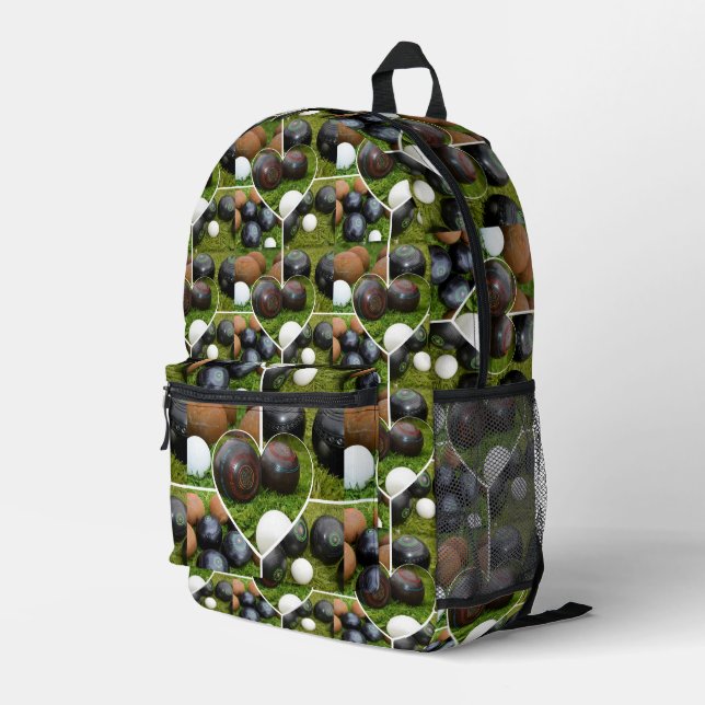 Vintage Lawn Bowls Photo Collage, Printed Backpack (Back Corner Right)
