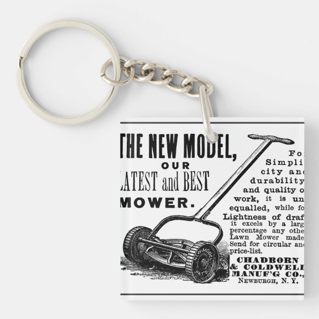 Vintage lawn mower advert key ring (Front)