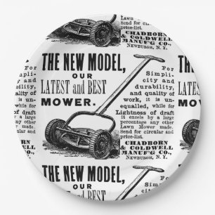 Vintage lawn mower advert paper plate