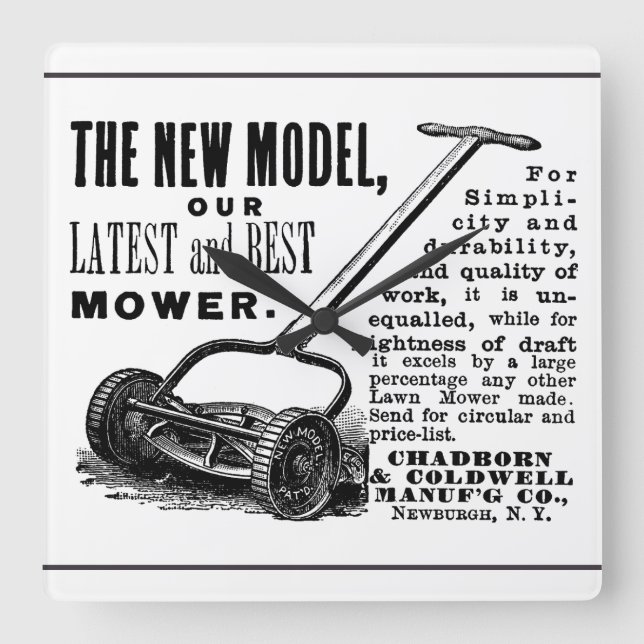 Vintage lawn mower advert square wall clock (Front)