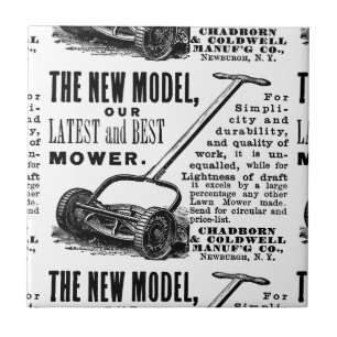 Vintage lawn mower advert tile