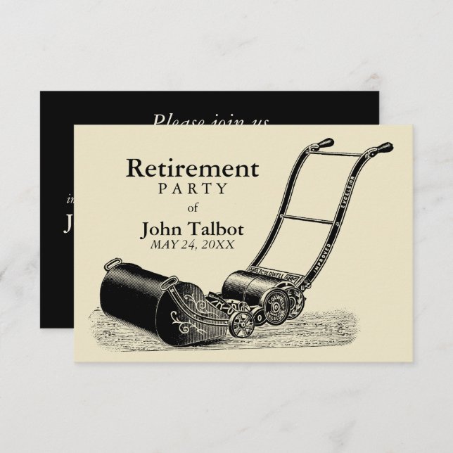 VINTAGE Lawn Mower Retirement Party Invitation (Front/Back)