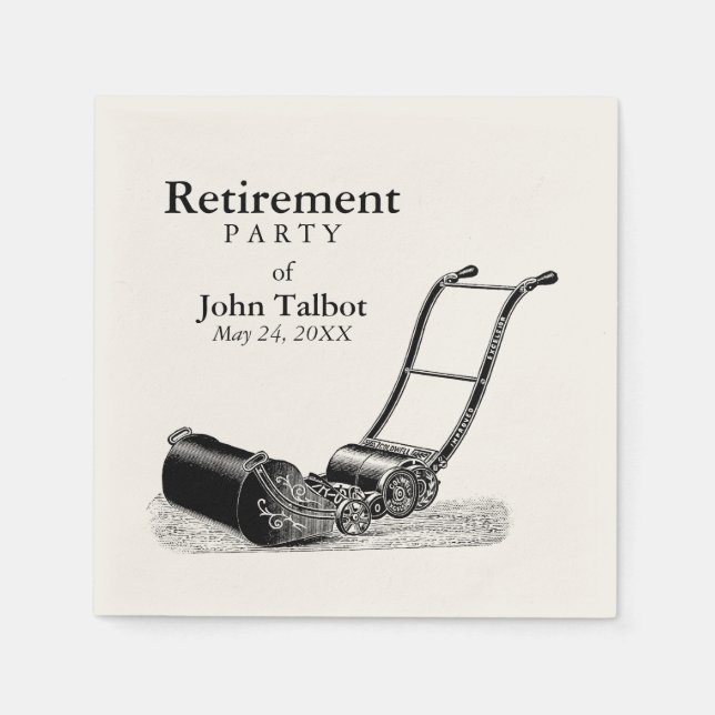 VINTAGE Lawn Mower Retirement Party Paper Napkins (Front)