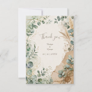 Vintage Layered Eucalyptus wax seal Wedding  Thank You Card