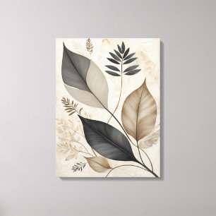 Vintage Leaf and Flower Neutral Botanical Sketch Canvas Print