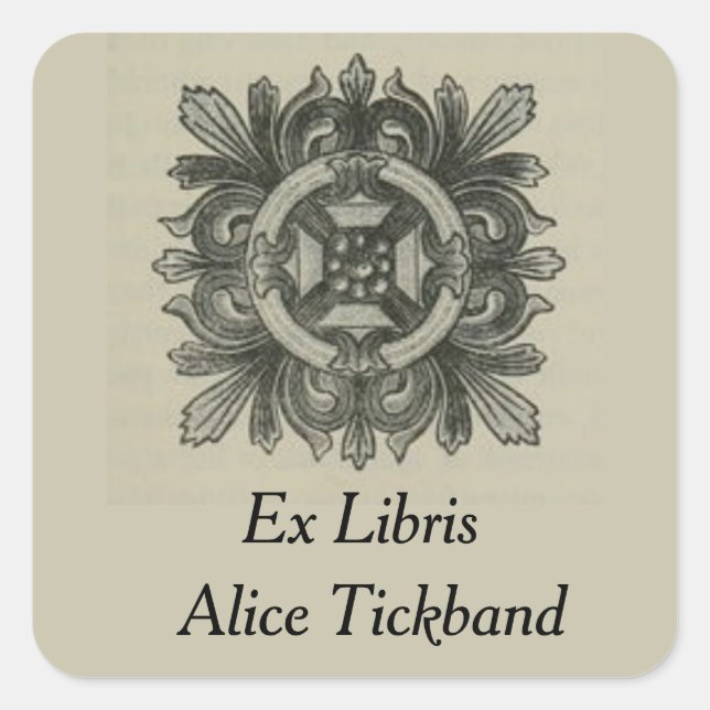 Vintage Leaf Design Square Bookplate Sticker (Front)