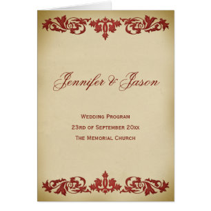 Vintage Leaf Scroll Wedding Program in Burgundy