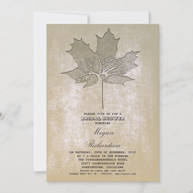 Vintage leaf tree romantic bridal shower invitation (Front)