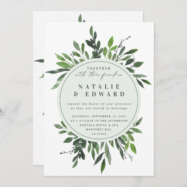 Vintage leafy frame photo wedding invitation. invitation (Front/Back)