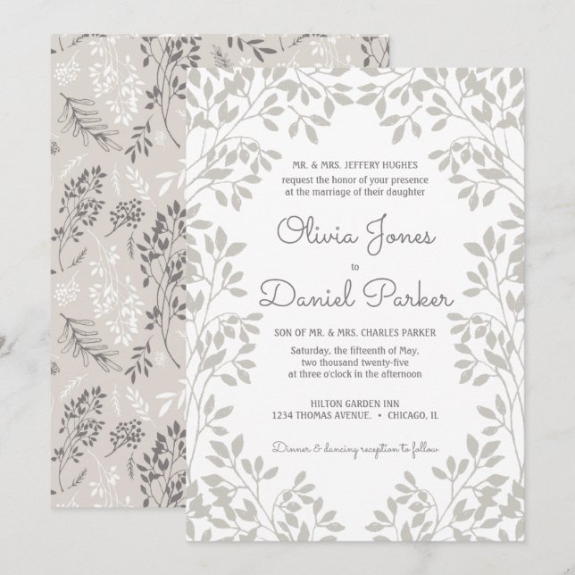 Vintage Leafy Frame Wedding Invitation (Front/Back)