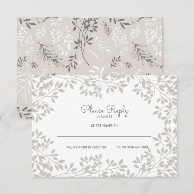 Vintage Leafy frame Wedding RSVP Card (Front/Back)