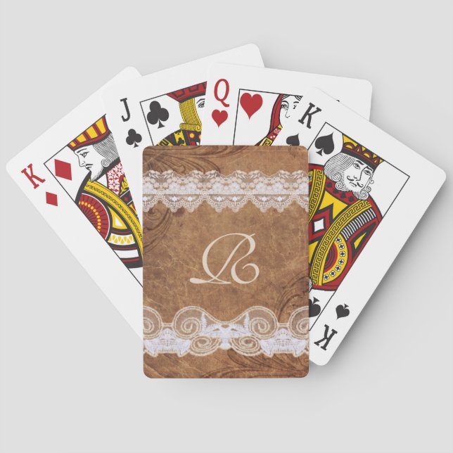 Vintage Leather and Lace Monogram Playing Cards (Back)