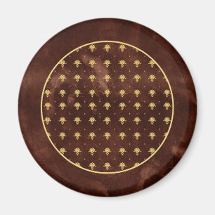 Vintage Leather Brown and Gold Damask Pattern Magnet