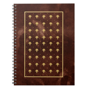 Vintage Leather Brown and Gold Damask Pattern Spiral Notebook
