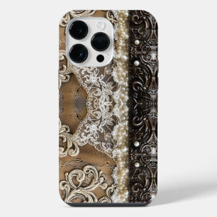 Vintage Leather Country Lace Look Women's iPhone 14 Pro Max Case
