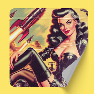 Vintage Leather Girl Sci-Fi Square Sticker