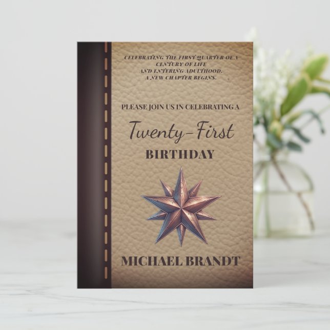 Vintage Leather New Chapter Birthday Invitation (Standing Front)