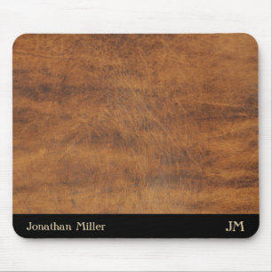 Vintage Leather Personalized Name Initial Desk Mat Mouse Pad