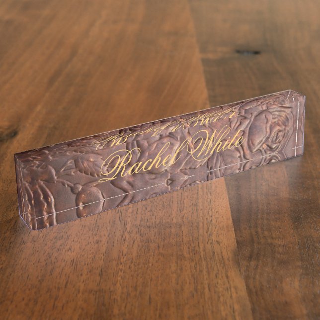 Vintage leather rose look nameplate (Side)