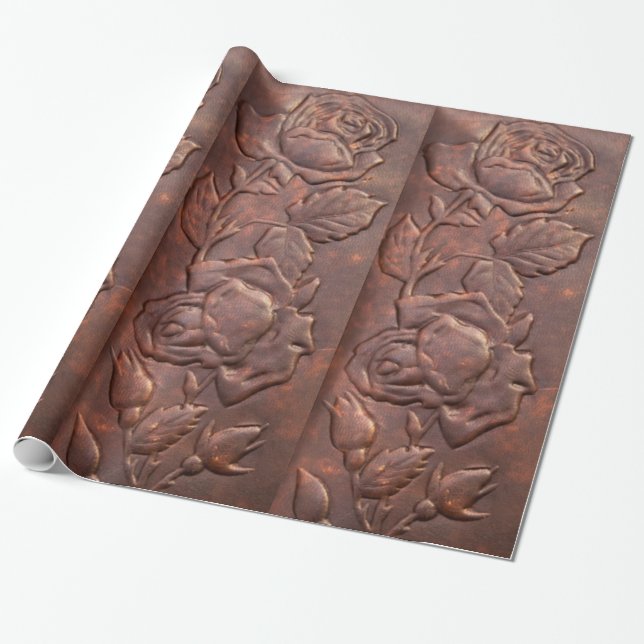 Vintage leather rose look wrapping paper (Unrolled)