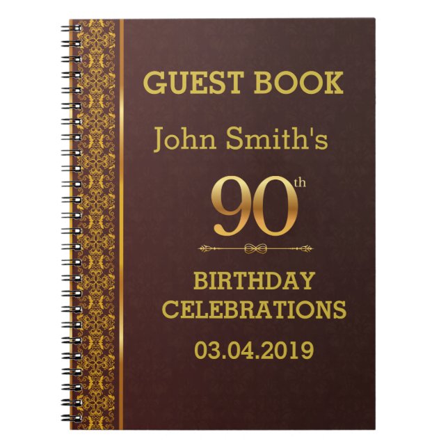 Vintage Leather Texture 90th Birthday Guestbook Notebook (Front)