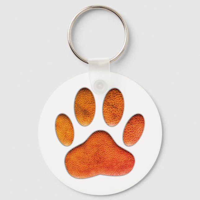 Vintage Leather Texture Dog Paw Print Key Ring (Front)