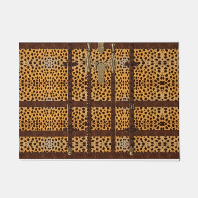 Vintage Leather Tribal Cheetah Animal Print Doormat (Front)