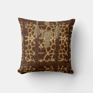Vintage Leather Tribal Giraffe Animal Print Cushion