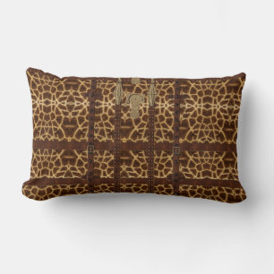 Vintage Leather Tribal Giraffe Animal Print Lumbar Cushion